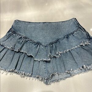 Blue Skirt with Distressed Frayed Detailing